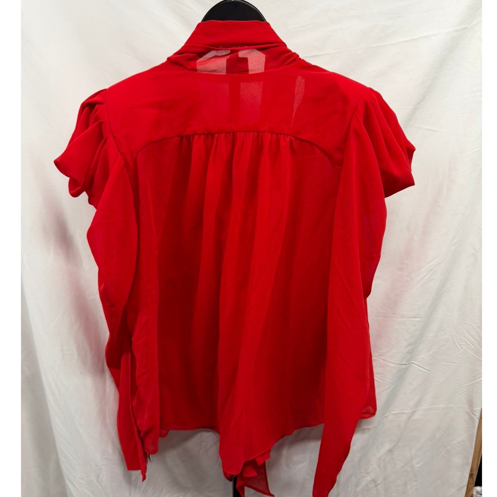 Innovare Denim New Women's Red Sheer Button Down Tie Neck Puff Sleeve Blouse S — image 5 of 8